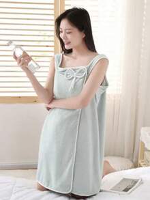 Towel Robe Bathroom Outlet Bedroom With Buttons Bow Detail Absorbent Soft - Grey - View 8