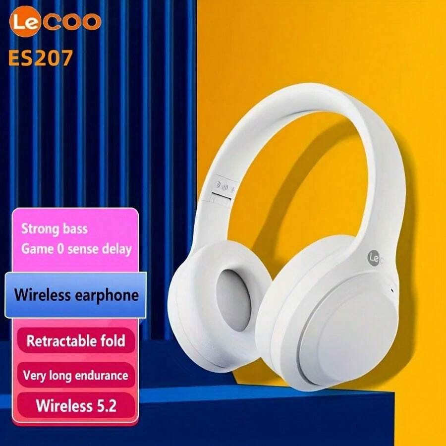 Lecoo 頭戴式無線耳機,長續航時間,充電式,適用於電競遊戲的頭戴式風格 - 白色 - 查看 1