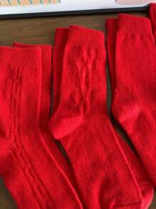6 双厚款复古粗针织保暖内衬红色长袜，适合冬季和中国十二生肖动物出生年份 - 紅色 - 查看 5