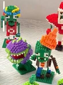 1入組292pcs微粒abs材料3d組裝積木玩具,卡通版植物大戰主題,節日、生日禮物或收藏飾品皆相宜 - 黃色 - 查看 5