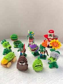 1入組292pcs微粒abs材料3d組裝積木玩具,卡通版植物大戰主題,節日、生日禮物或收藏飾品皆相宜 - 黃色 - 查看 6