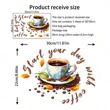 1個咖啡杯和廚房用具圖案壁貼,客廳背景裝飾自粘貼 - 彩色 - 查看 2