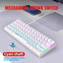 60% Mechanical Keyboard, Gaming Keyboard With Blue Switches RGB Backlit Small Compact 60 Percent Keyboard Mechanical, Portable 60 Percent Gaming Keyboard Gamer - White - View 2