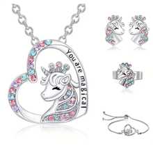 4pcs Cute & Colorful Unicorn Design Jewelry Set For Teenage Girls, Including Necklace, Bracelet, Ring, Earrings, Ideal For Birthday And Back-to-school Gifts - Silver - View 1