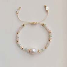 天然珍珠女性波西米亞風手工編織的綠松石手鐲,歐美批發 - 杏色 - 查看 3