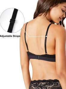 Women'S Comfortable Lace Strap Adjustable Full Coverage Bra - Black - View 2