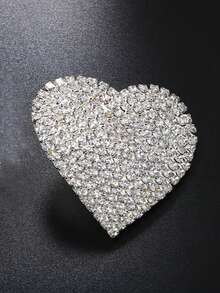 1pc Simple Fashion Full Rhinestone Heart Shaped Brooch, Suitable For Women - Silver - View 2