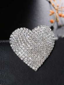 1pc Simple Fashion Full Rhinestone Heart Shaped Brooch, Suitable For Women - Silver - View 1