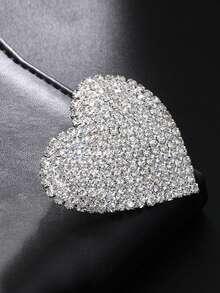 1pc Simple Fashion Full Rhinestone Heart Shaped Brooch, Suitable For Women - Silver - View 4