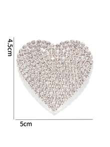 1pc Simple Fashion Full Rhinestone Heart Shaped Brooch, Suitable For Women - Silver - View 3