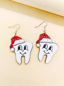 1 對新款女用聖誕牙形耳環,聖誕派對創意配件,2024 年新奇禮物 - 聖誕牙齒 - 查看 5