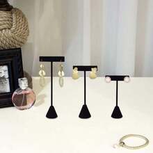 1個t形黑色天鵝絨耳環展示架,帶孔,適用於櫥窗展示和櫃臺裝飾道具 - 黑色 - 查看 1