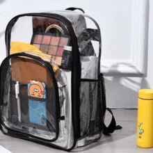 PVC Portable Transparent Backpack, Multi-Pocket Large Capacity Waterproof Casual Classic Backpack - Black - View 8