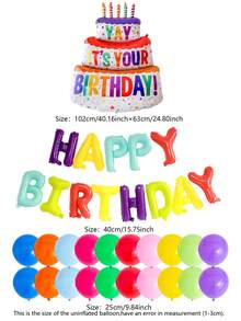 Set De 34 Piezas De Globos Con Letras'feliz Cumpleaños', Globo Con Forma De Pastel De Dibujos Animados De 16 Pulgadas, Globo De Letras Colorido Para Decoración De Fiesta De Cumpleaños - Multicolor - Ver 4
