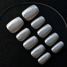 Y2k風格簡約風格短款t型手工可穿戴藝術,灰色純色貓眼指甲藝術設計,適合日常和派對使用,全覆蓋女性人工diy閃粉假甲10入組附工具套裝 - 灰色 - 查看 3