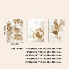 3pcs Sang trọng Vàng Lá cây & Trắng Thiết kế hoa Treo tranh Bộ , Phong cách tối giản tranh sơn dầu In hoa , Hoàn hảo Đối với Phòng khách , Phòng ngủ & Nhà  Đồ trang trí , Đóng khung - Lá và hoa vàng (không khung) - Xem 3