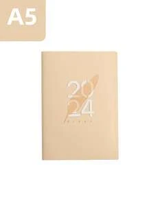 2024英文每天365天計畫時間管理效率手冊筆記本,具備打卡功能 - 黃色 - 查看 1