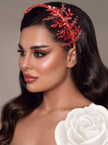 1入紅色新娘頭飾,適用於女性髮型造型 - 紅色 - 查看 7