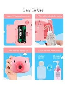 Juguete Maquina De Burbujas Forma Cámara Fotográfica con Música Automática para Niños - Blanco - Ver 5