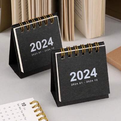 1入組數字圖形迷你台歷，黑色紙質便攜式家用桌面日曆