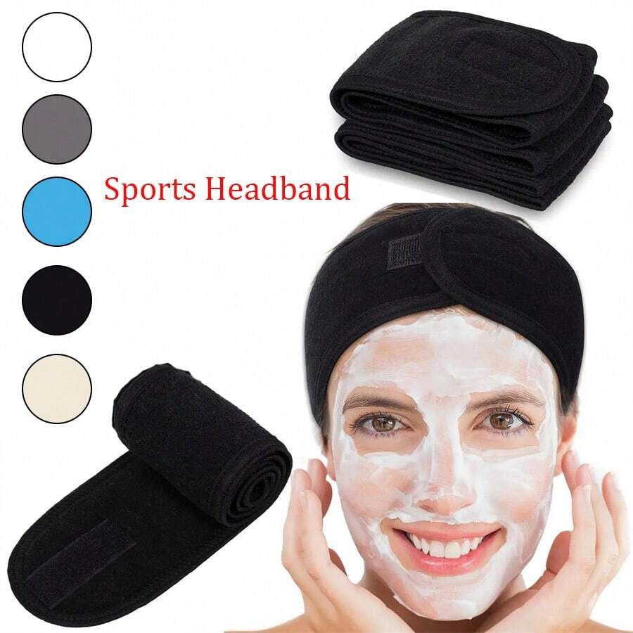 1條黑色水療臉部頭帶頭巾夾克可調節頭巾沐浴化妝瑜伽運動伸縮毛巾 - 黑色 - 查看 1