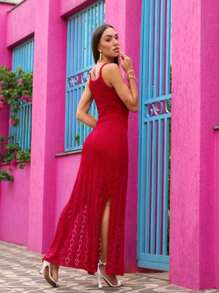 Women Sweater Dresses - Red - View 2