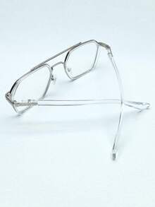 1 件时尚复古风格双梁眼镜架，带透明边框，适合男士日常阅读和工作 - 無色 - 查看 5