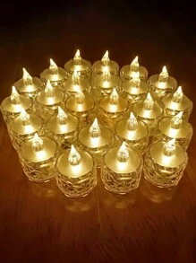 24 piezas de velas LED sin llama con efecto de llama parpadeante, incluye baterías, adecuadas para Navidad, Día de San Valentín, Ramadán, Pascua, bodas, recepciones de bodas (amarillo) - transparente - Ver 11