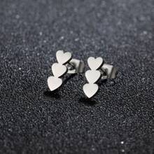 1Pair Stainless Steel Triple Heart Earrings  Golden Color Classic Simple Earrings For Women - Black - View 2