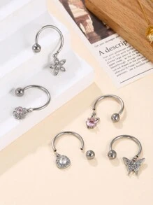 1pc Simple 316L Stainless Steel Flower Shape Heart Shape Bow Round Star Pendant Fan Shape Piercing Nipple Ring Ladies Date Gift - Multicolor - View 4