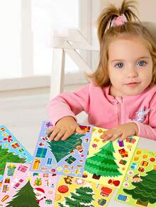 6 Sheets/Pack Christmas Tree Sticker Party Diy Christmas Tree Puzzle Stickers - Multicolor - View 2