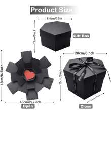 Explosion Box, DIY Explosion Gift Box with 6 Faces, Main Part Assembled Handmade Photo Box for Birthday Gift, Anniversary, Valentine's Day, Wedding - Black - View 2