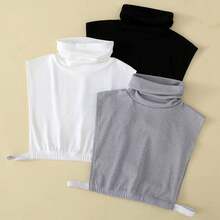 1入組女性簡約風格的黑色、白色、灰色襯衫,高領頸暖保暖 - 白色 - 查看 3