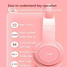 Audífonos Inalámbricos con Orejas de Gato y Micrófono Incorporado, Inalámbricos y Plegables para Llamadas, Música y Entretenimiento. - Rosa - Ver 3