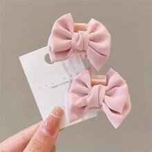 2入組女孩小尺寸蝴蝶結髮夾,頂夾與側夾適用於劉海固定,日常使用 - 粉色 - 查看 2