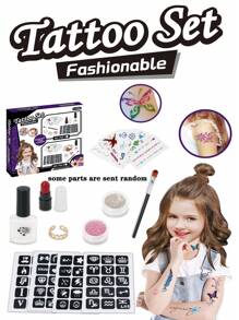供男女兒童使用DIY閃粉暫時性紋身貼紙套裝，防水易於貼上，採用環保材料，適用於生日禮物、節日禮物或隨機配件。 - 彩色 - 查看 1