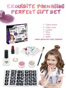 供男女兒童使用DIY閃粉暫時性紋身貼紙套裝，防水易於貼上，採用環保材料，適用於生日禮物、節日禮物或隨機配件。 - 彩色 - 查看 4