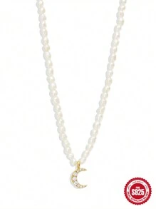 1 件貝殼珍珠鍊邪惡之眼 S925 純銀項鍊女式夏季裝飾精美項鍊情人節精美珠寶 - 金色 - 查看 5