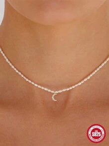 1 件貝殼珍珠鍊邪惡之眼 S925 純銀項鍊女式夏季裝飾精美項鍊情人節精美珠寶 - 金色 - 查看 2