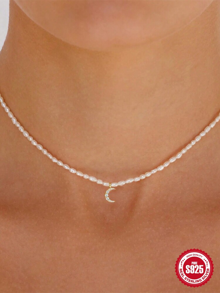 1 件貝殼珍珠鍊邪惡之眼 S925 純銀項鍊女式夏季裝飾精美項鍊情人節精美珠寶 - 金色 - 查看 2