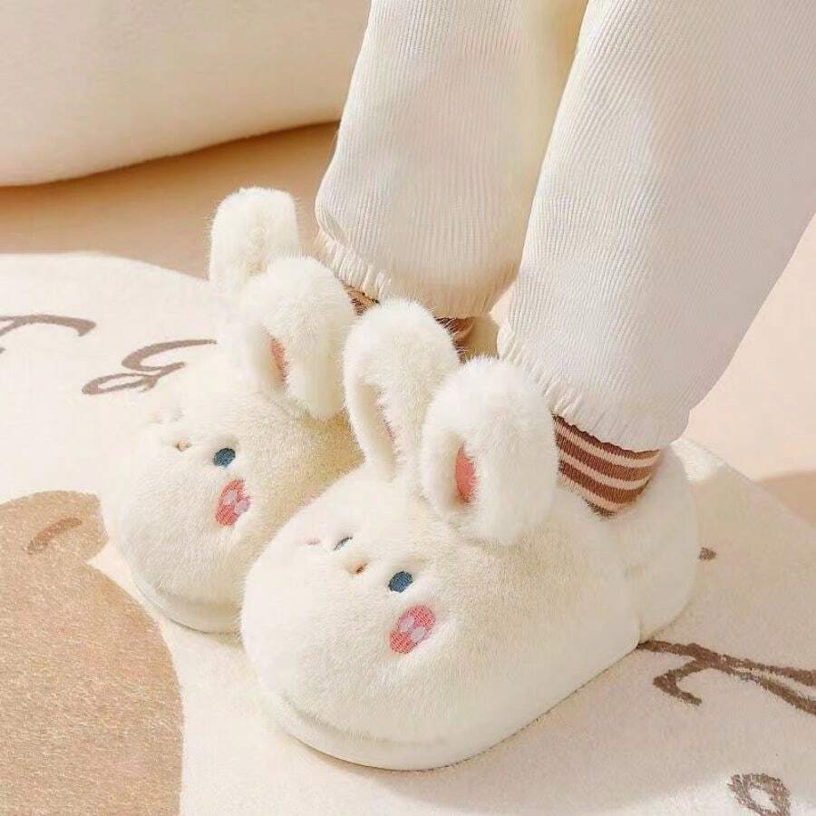 兒童秋冬季卡通兔子鞋,適用於室內戶外的保暖拖鞋 - 白色 - 查看 1