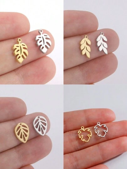 5pcs/Set Stainless Steel Hollow Out Tree Leaf Pendants For Diy Jewelry Making, Necklace, Bracelet, Earrings, Valentine'S Day Gift