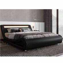 Allewie Full/Queen/King Size LED Platform Bed Frame With Adjustable Headboard, No Box Spring Need, Easy Assembly, Faux Leather In Black/Grey/White And Black * Bed Frame Queen Queen Bed Frame Bed Frame Full Full Size Bed Frame King Size Bed Frame Twin Bed Frame Room Decor Home Decor Christmas Decor Bedroom Decor Valentine Day Decor Storage Living Room Decor Furniture House Decor - 黑色 - 查看 3