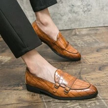 男士扣式皮鞋,低領,雕刻鱷魚圖案,正式、商務和休閒,時尚且適用於日常穿著 - 棕色 - 查看 3