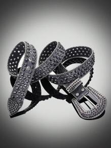 1 件装黑色多巴胺重工业西式男士腰带镶水钻 适合男朋友礼物街头万圣节 - 黑色 - 查看 3