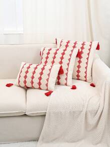 1pc Jacquard Pattern Pillowcase For Bed, Couch, Sofa - Red - View 1