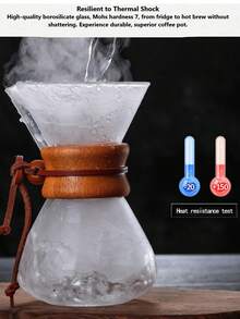 耐熱玻璃咖啡壺400ml咖啡共享壺,木柄手沖壺,簡約現代高硼硅玻璃壺,適用於家庭、旅行和聚會 - 白色 - 查看 6