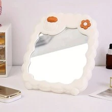 卡通桌面方形化妆镜，可爱绵羊学生美容镜，超吸睛便携式宿舍公主梳妆镜 - 白色 - 查看 1