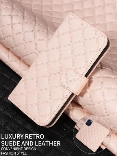 Rhombus Pattern Phone Case Compatible With IPhone 17 Pro Max/17 Pro/17/Air/16 Pro Max/16/15/14/13, Card Slot Shockproof PU Flip Cover Case Compatible With Samsung/OPPO/