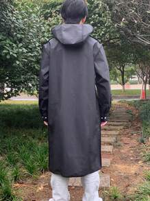 1pc Black Long Hooded Rain Poncho, Waterproof Jacket For Outdoor Activities Like Travel, Hiking, Fishing, Climbing - Black - View 7